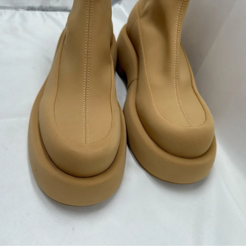 Free People Paloma Barcelo Anything Goes Stretch Boots Tan Beige Platform 39